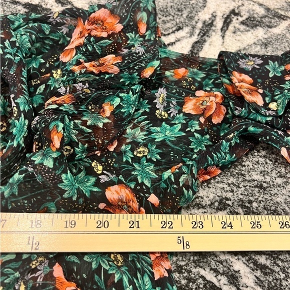 THE KOOPLES asymmetrical ruffle trimmed poppie field semi sheer blouse - Picture 8 of 16